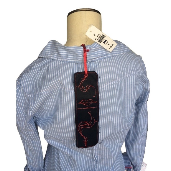 NWT Size M & L Made Loving Blue Stripe Button Down - Picture 3 of 3